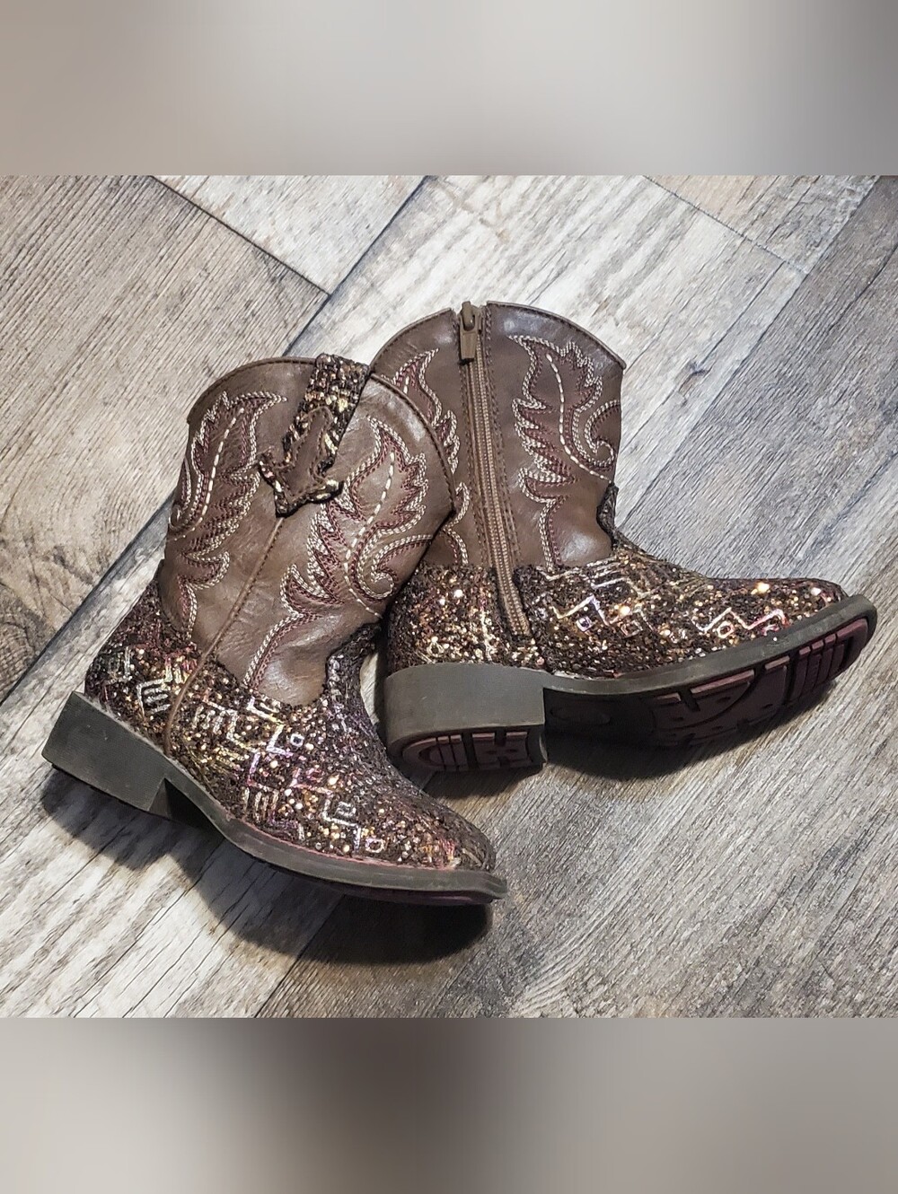 Roper Brown Aztec Glitter & Sequin Toddler Western Boots Size 7